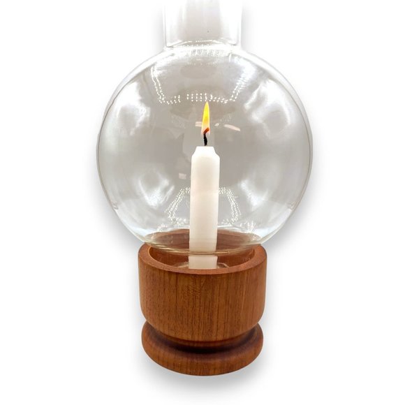 Vintage MCM Modern Minimalist Teak / Glass Hurricane Lamp - Picture 2 of 9
